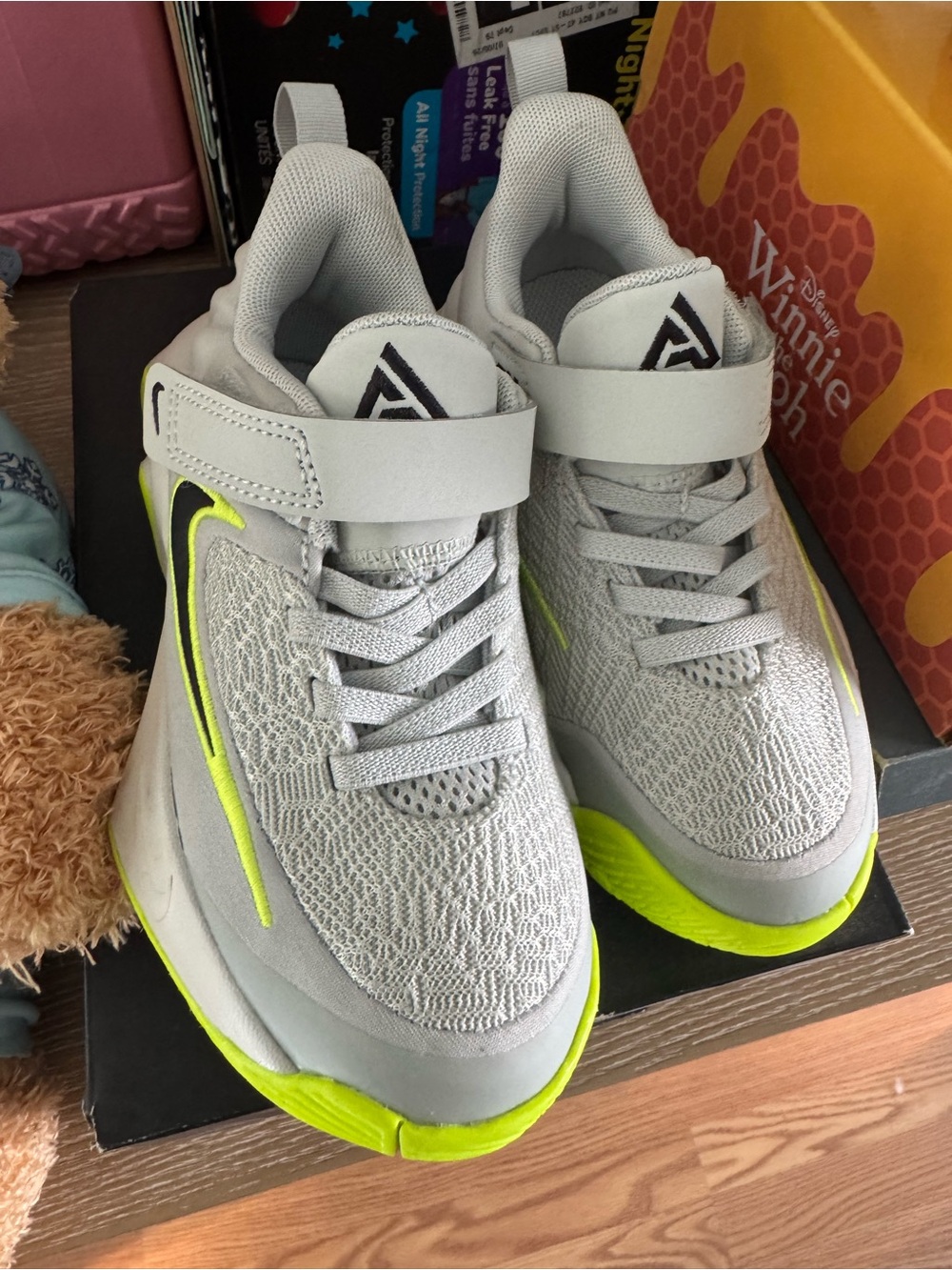 Kids Light Gray and Neon Yellow Athletic Shoes - Breathable Comfort